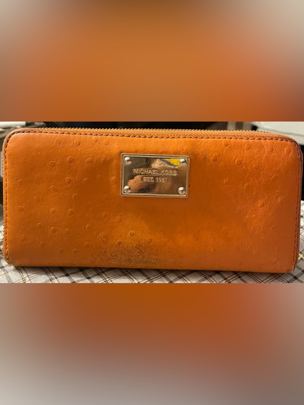 Michael Kors Orange Leather Wallet with Gold Logo Plaque